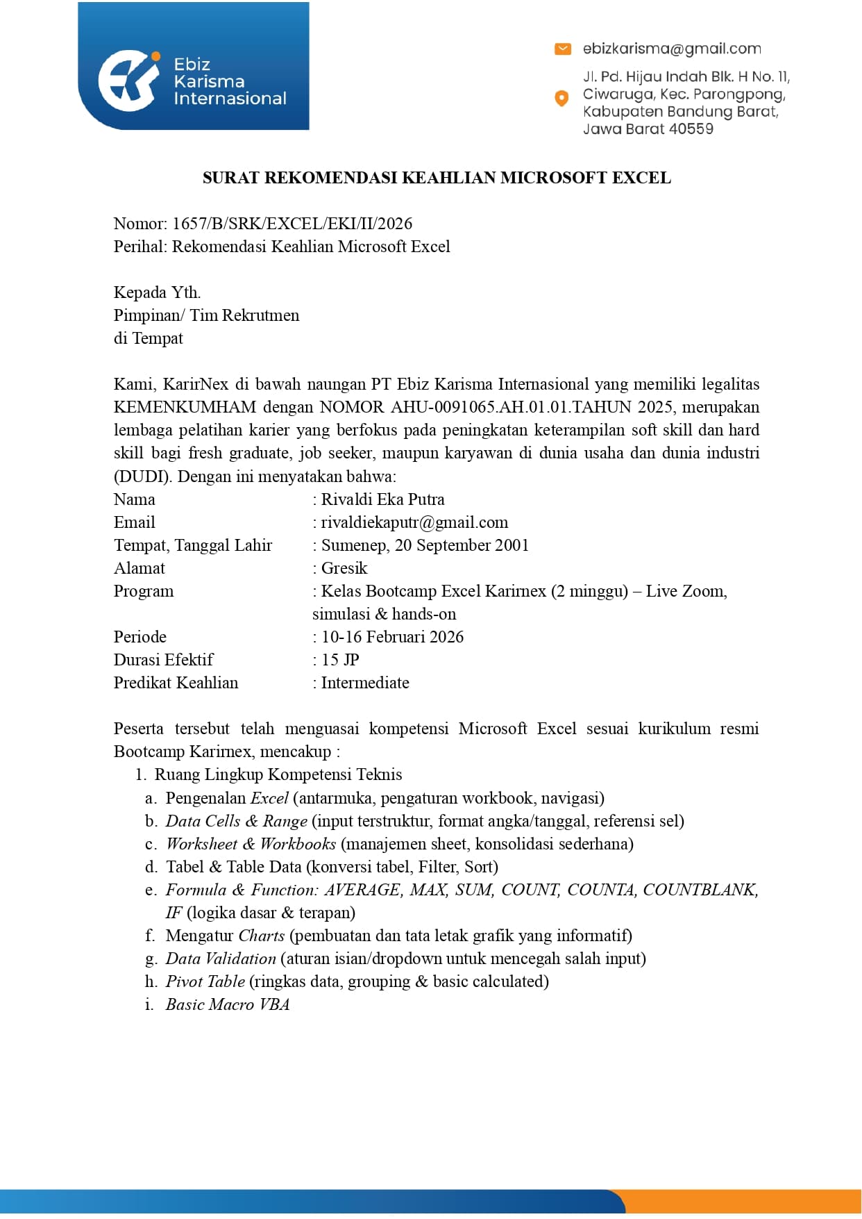 Certificate 15 - Professional Certification